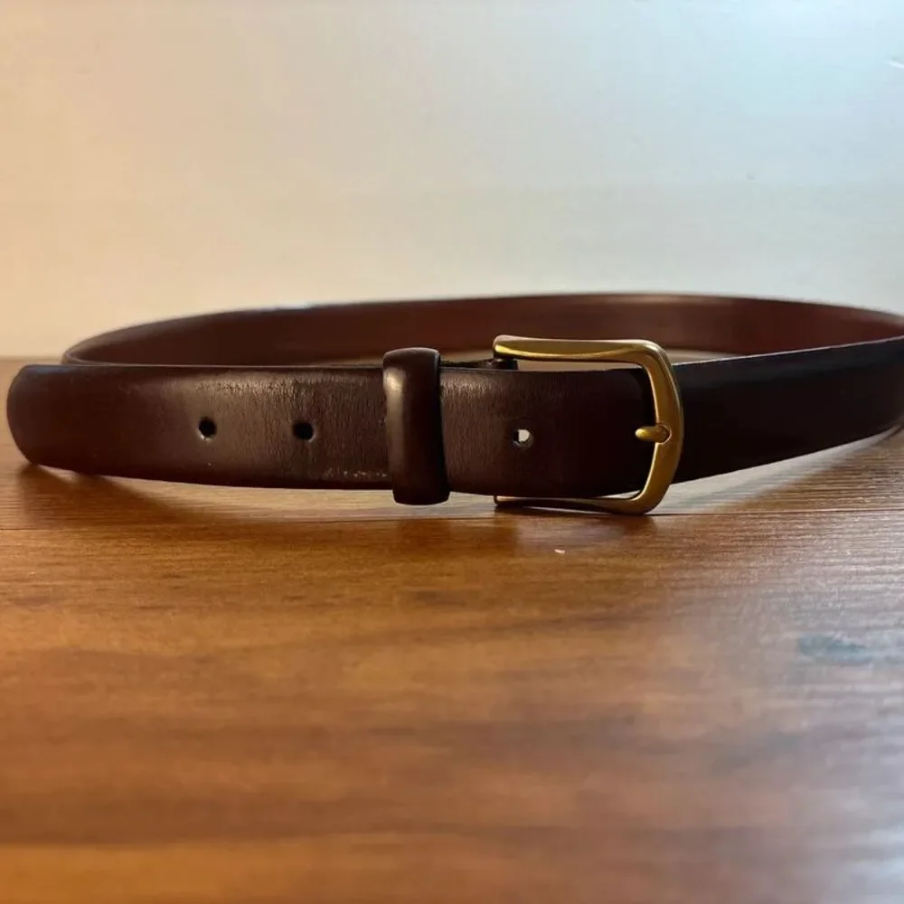 Genuine Italian Leather Belt Mens Size 36 / 90 Dark Brown Solid Brass Made Italy